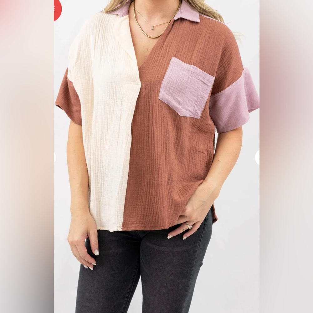 Entro Collared Colorblock Top - image 1